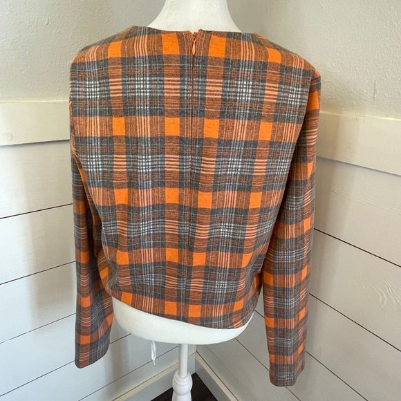 Grey Lab Women's Plaid‎ Zipper Back Long Sleeve Top Size L - Picture 4 of 6